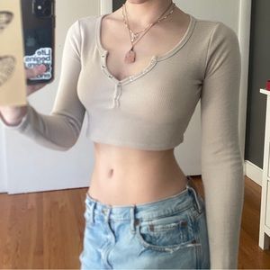 Garage cropped long sleeve button up tee